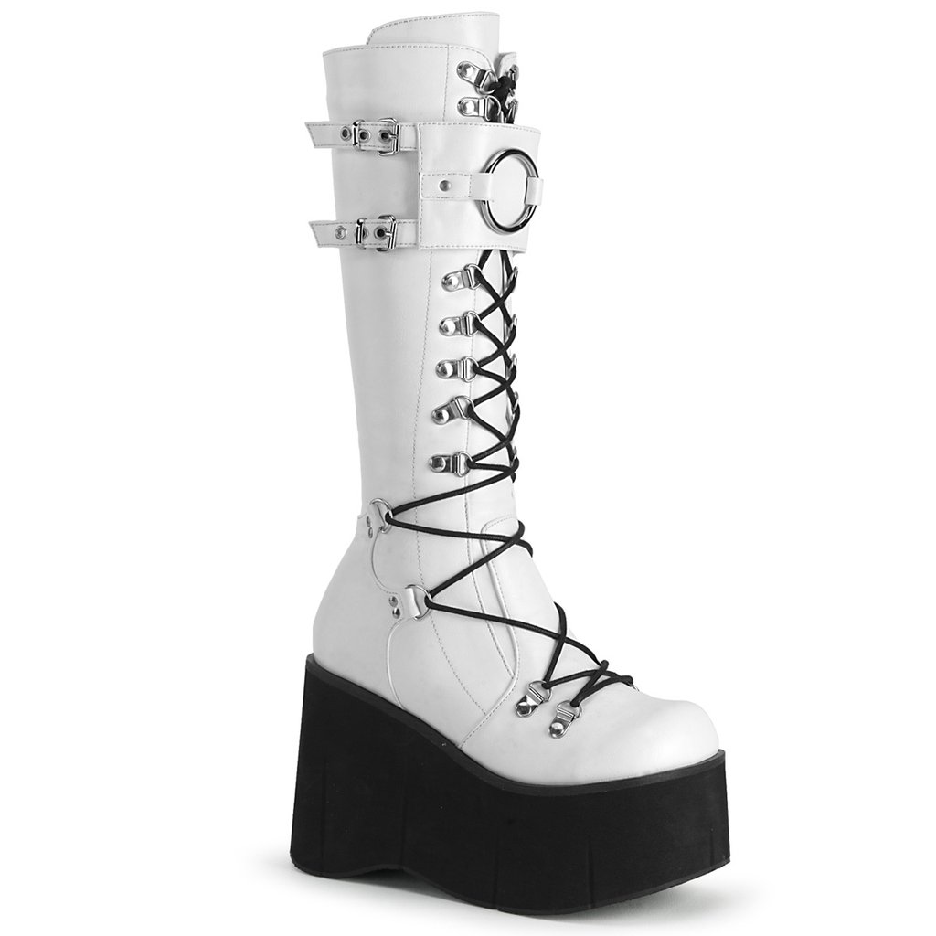 Bottes Hauteur Genoux Demonia Kera 200 Vegan Cuir Femme - Blanche 93012-EIQV